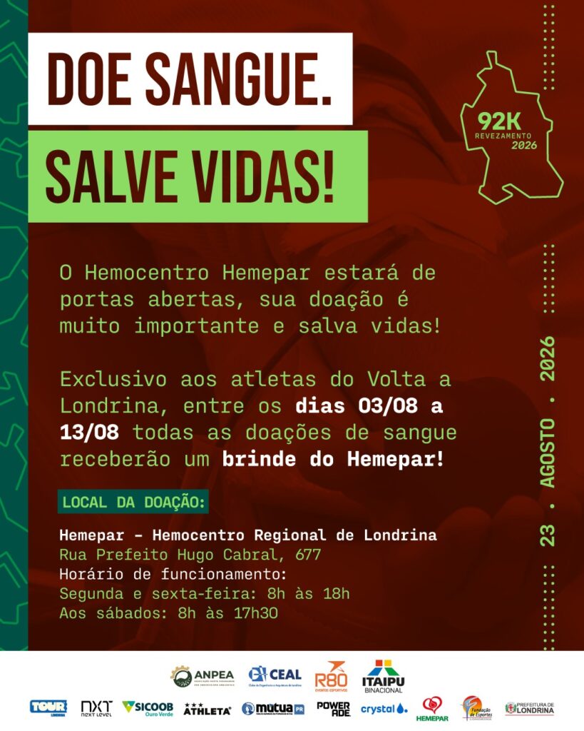 Volta a Londrina 2026 promove campanha de doação de sangue em parceria com o Hemepar